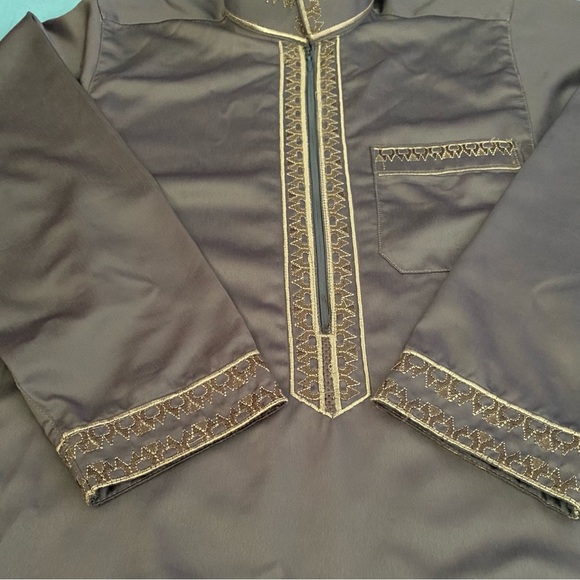 GOLDEN MOUNTAINS throbe full length gray gold embroidery zip mockneck NEW size M - Picture 5 of 14